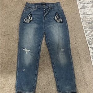 Lucky Brand Blue Straight Leg Jeans with Butterfly Design